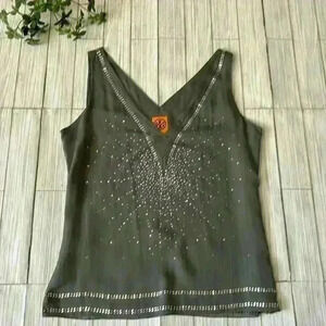 Tory Burch Crystal embellished v neck 100% silk fully lined tank top